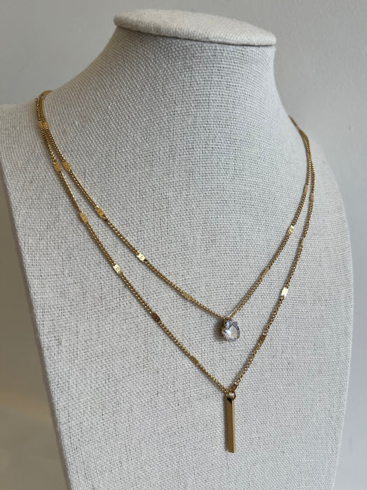 Collier double rangs oxyde de zirconium