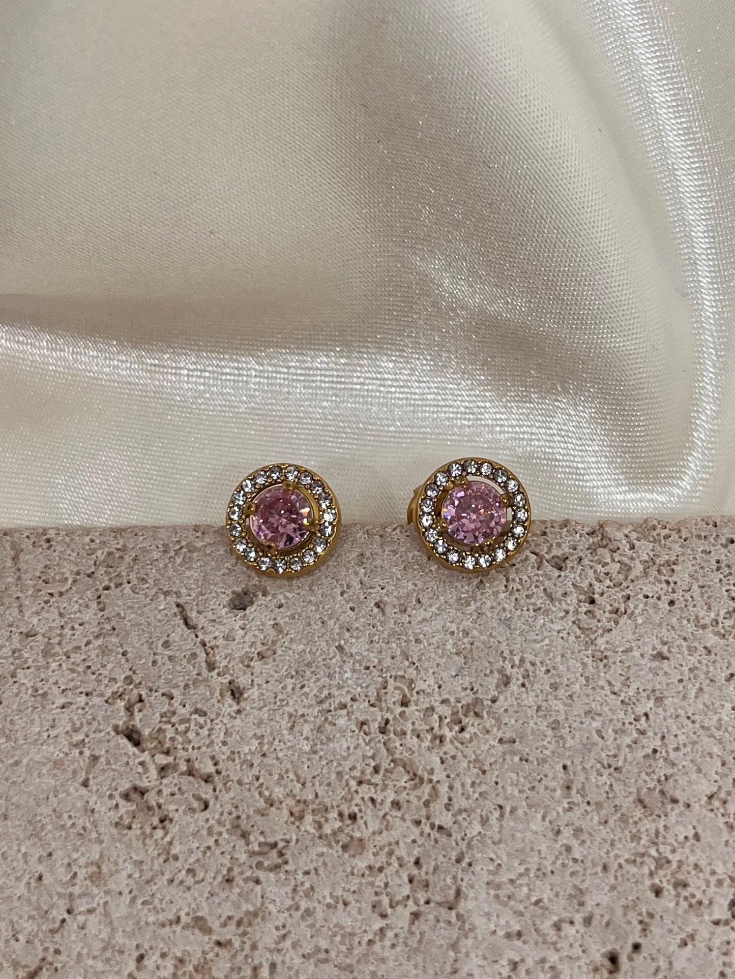 Boucles d’oreilles puces rondes oxydes de zirconium rose