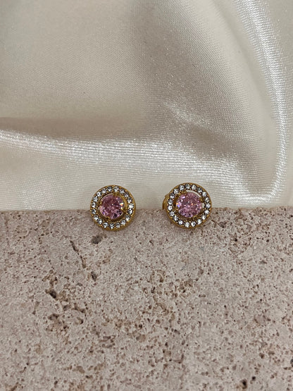 Boucles d’oreilles puces rondes oxydes de zirconium rose